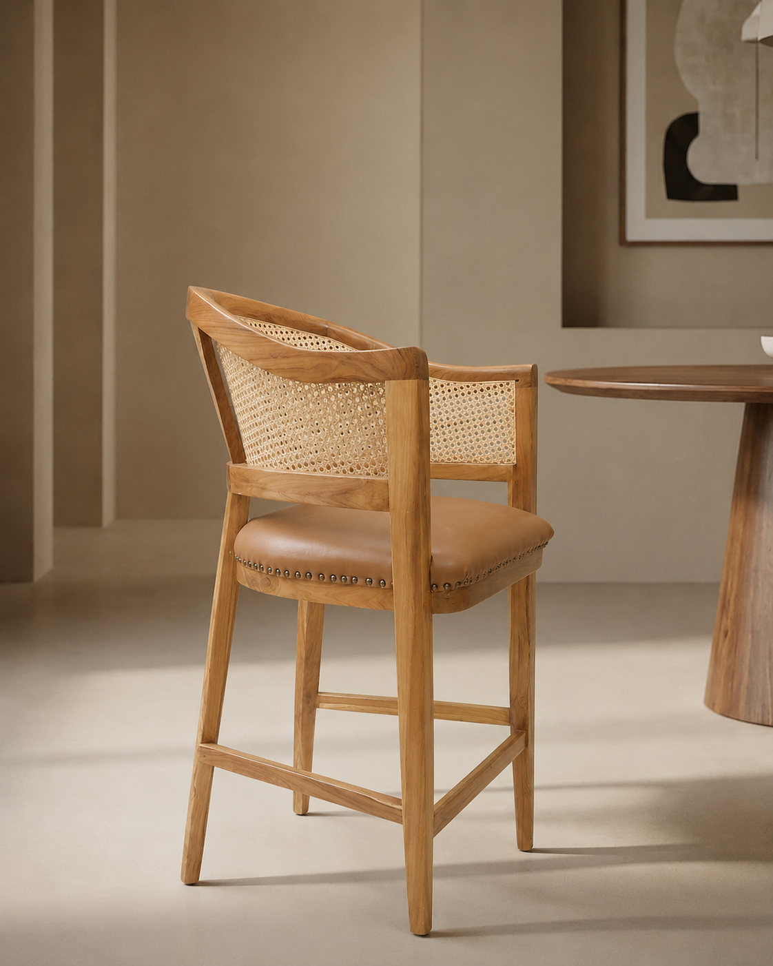 Cane Back Wooden Bar Chair