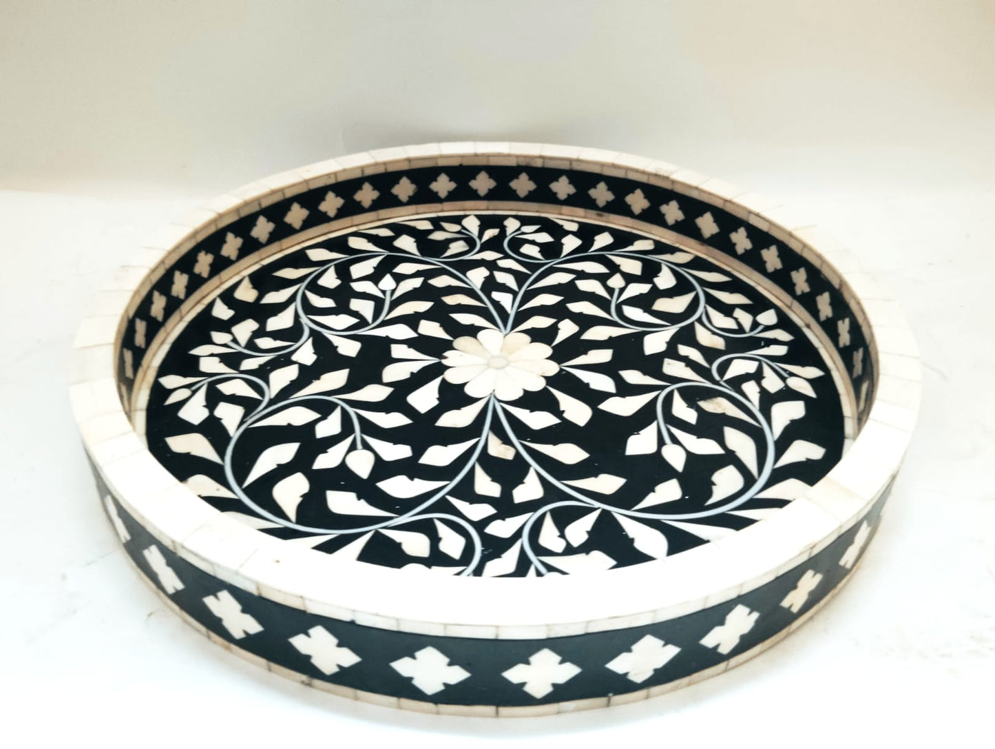 FLORAL BLACK BONE INLAY TRAY