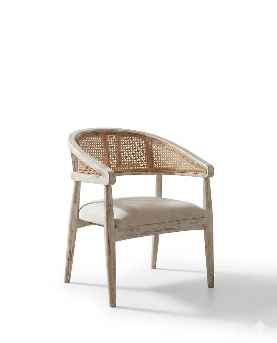 Cane Back Curved Arm Accent Chair