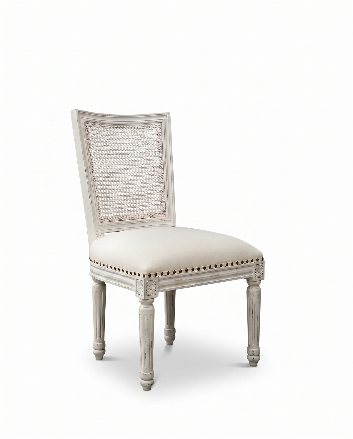 White Cane Back Upholstered Dining Chair