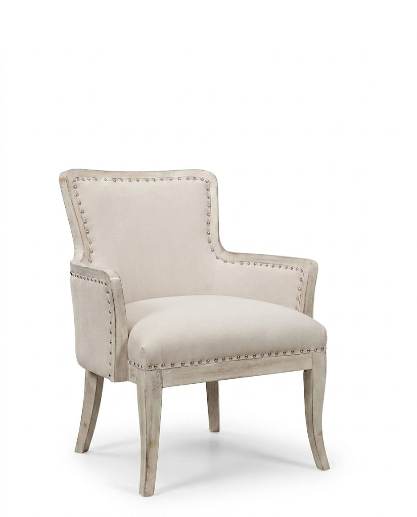 White Nailhead Upholstered Accent Armchair