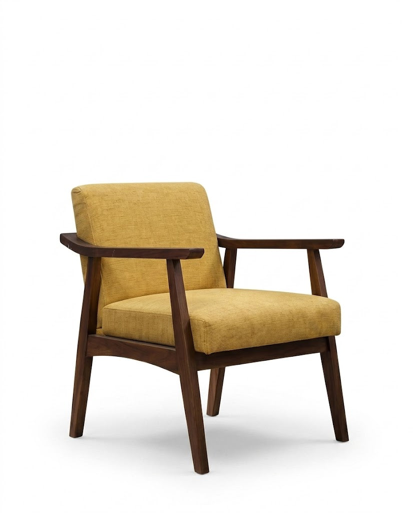 Mustard Mid-Century Wooden Lounge Chair