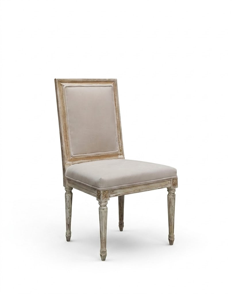 Distressed Ivory Upholstered Dining Chair