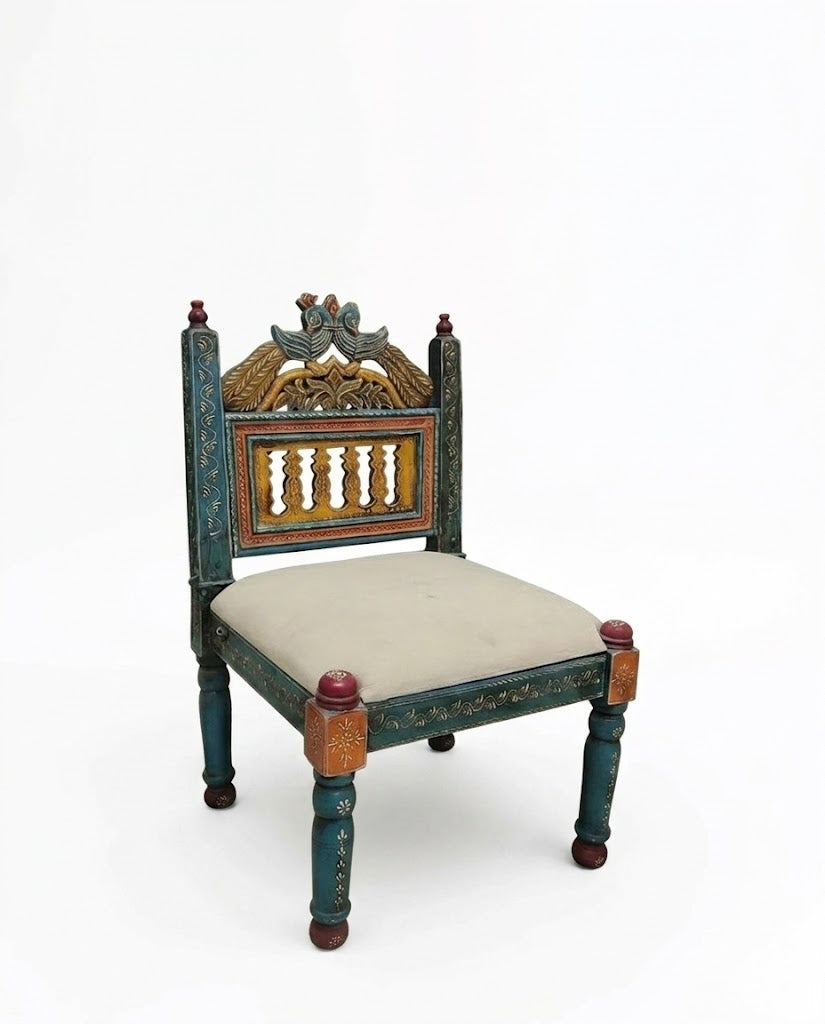Hand-Painted Teal Rajasthani Accent Chair