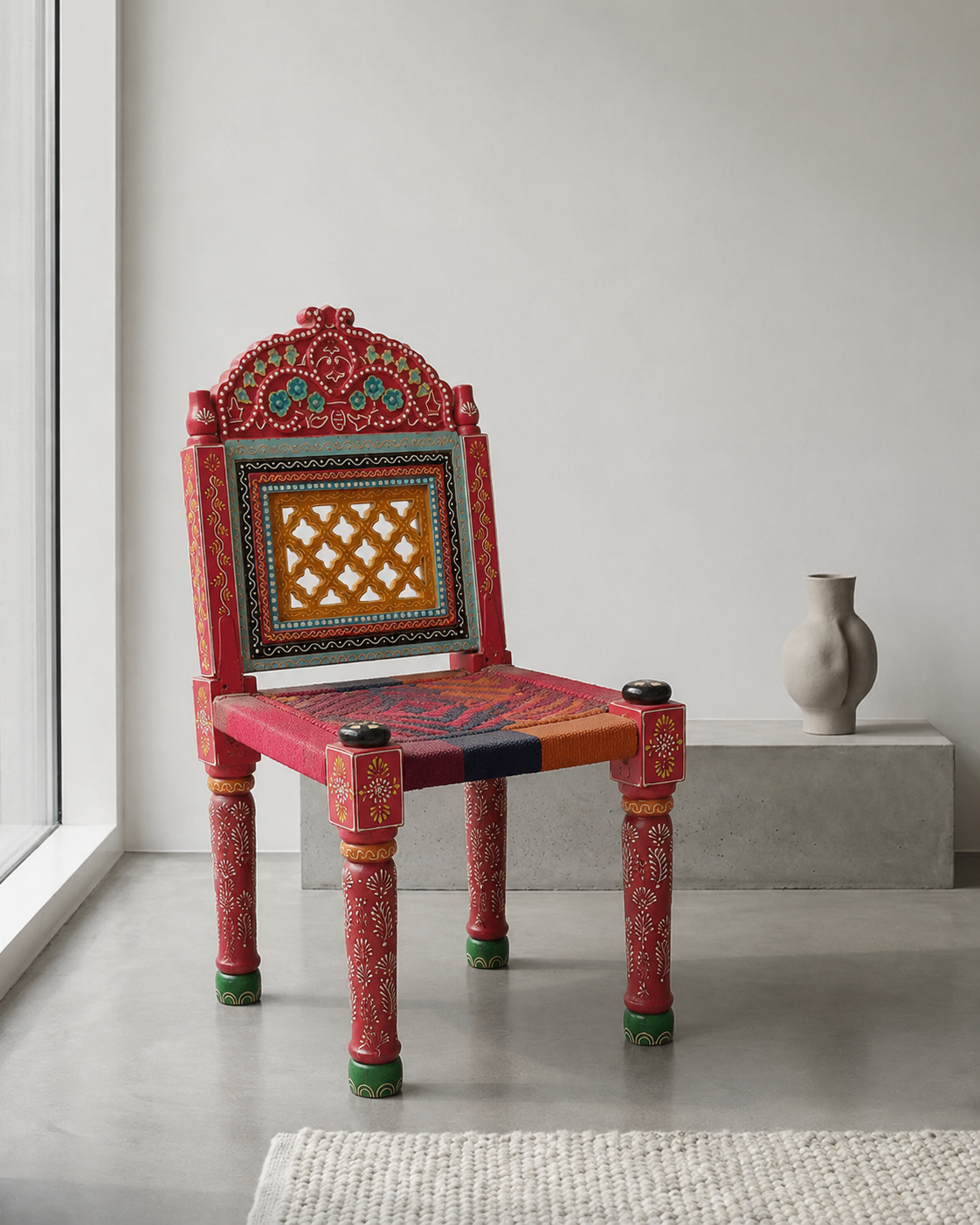 Hand-Painted Rajasthani Wooden Chair
