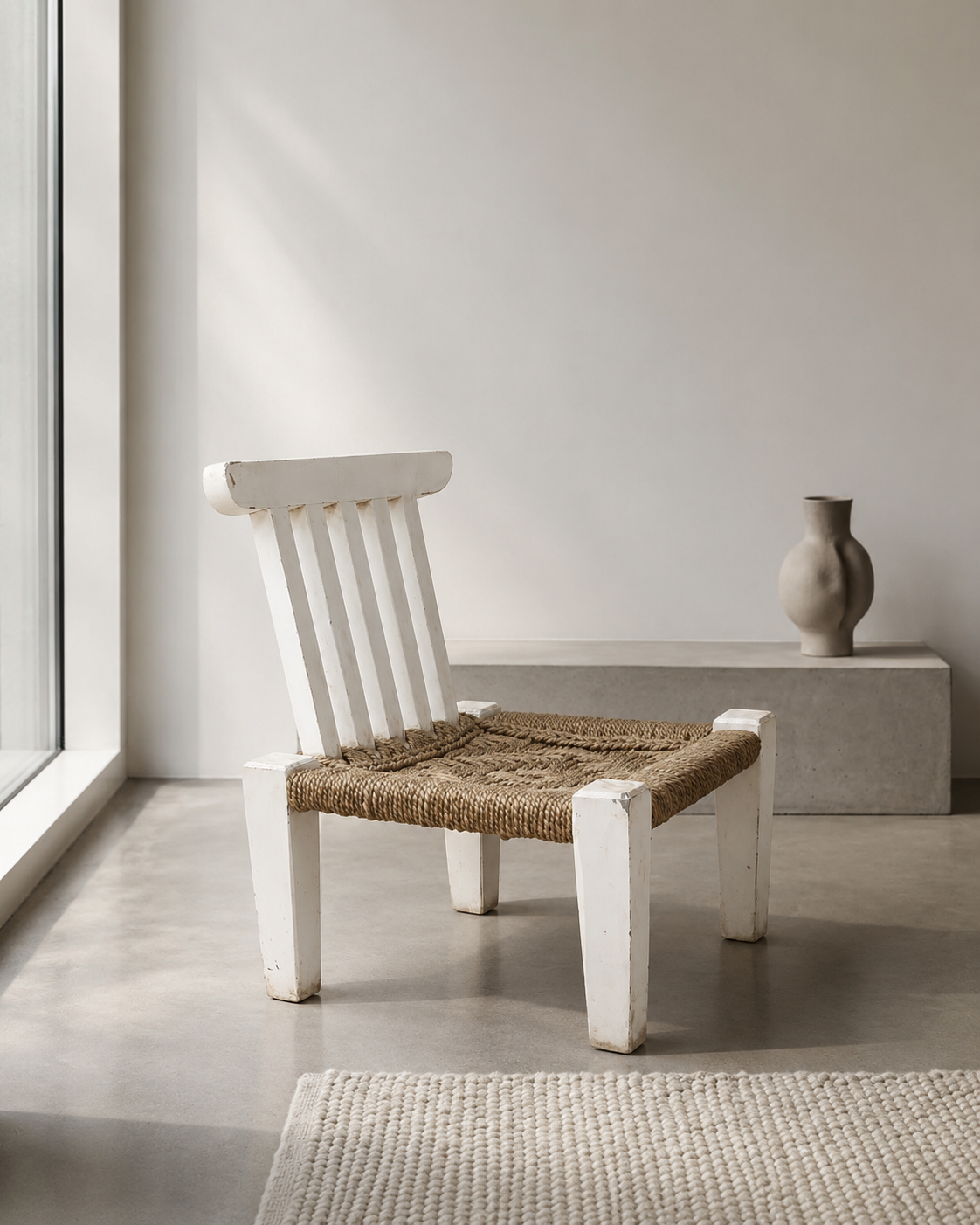 Rustic Rope Seat Low Lounge Chair