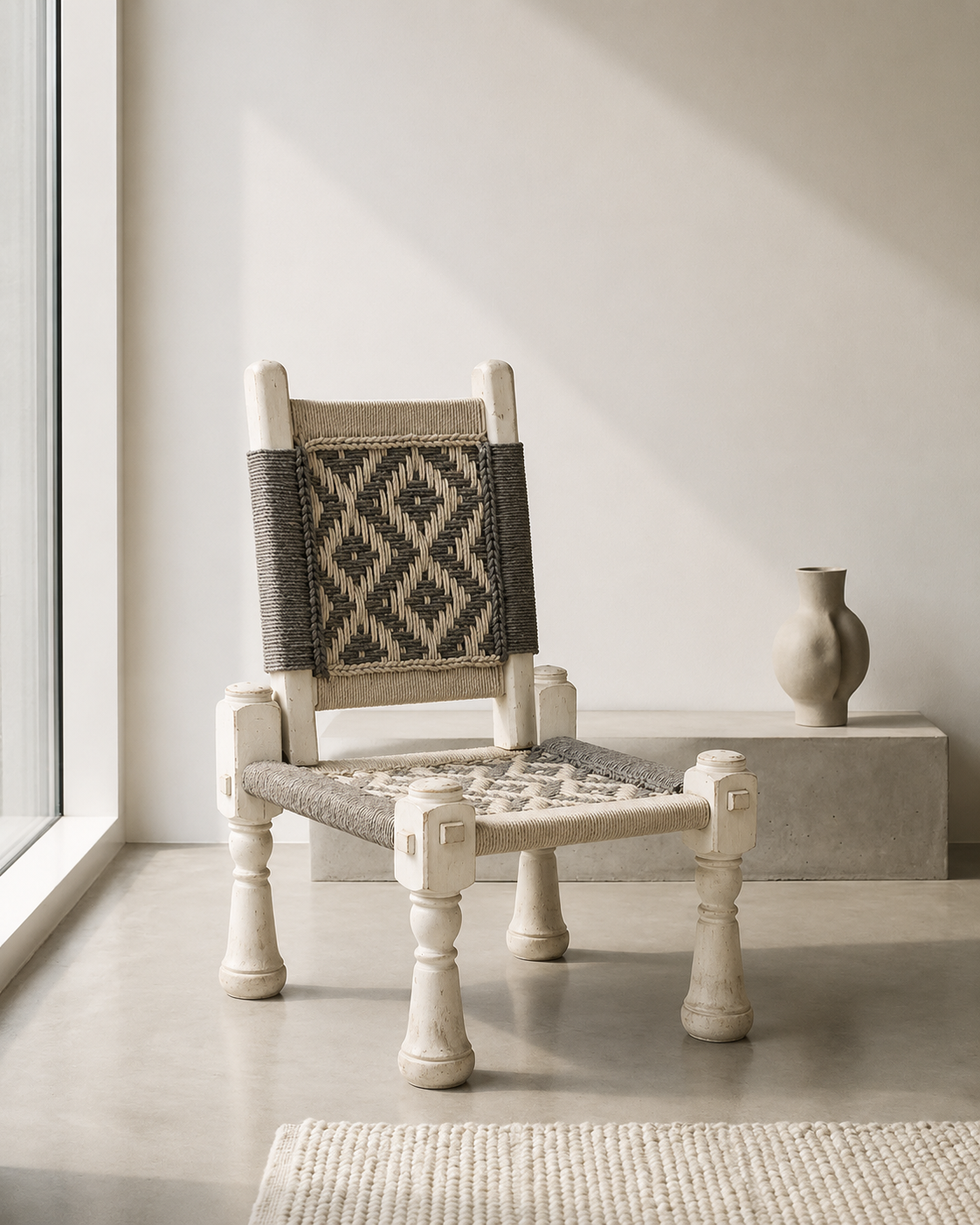 Handwoven Rope Charpai Accent Chair