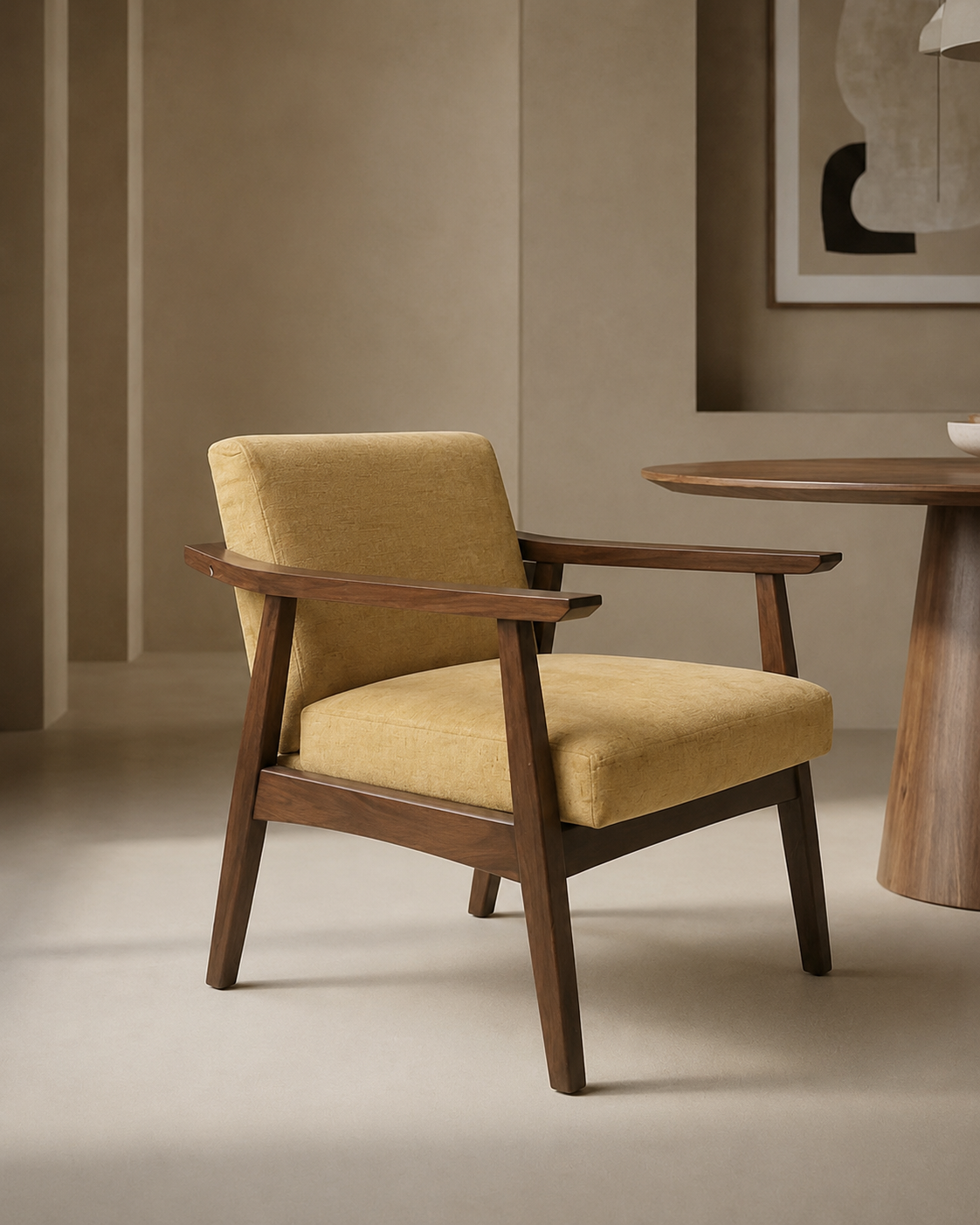 Mustard Mid-Century Wooden Lounge Chair
