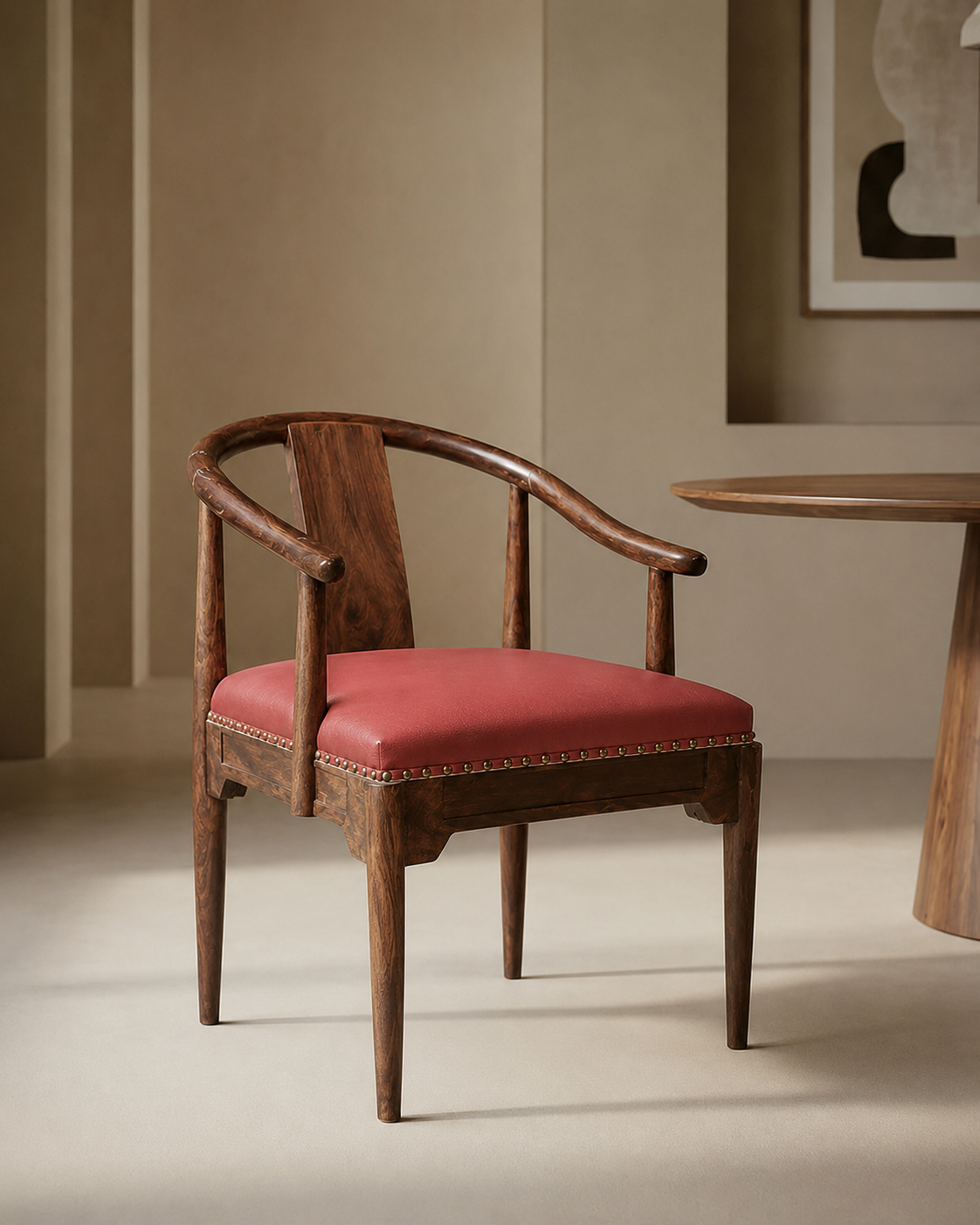 Chinese Round Back Wooden Accent Chair