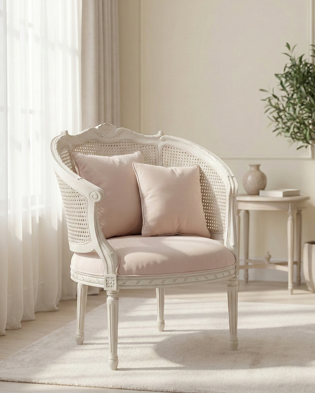 French Cane Barrel Accent Chair