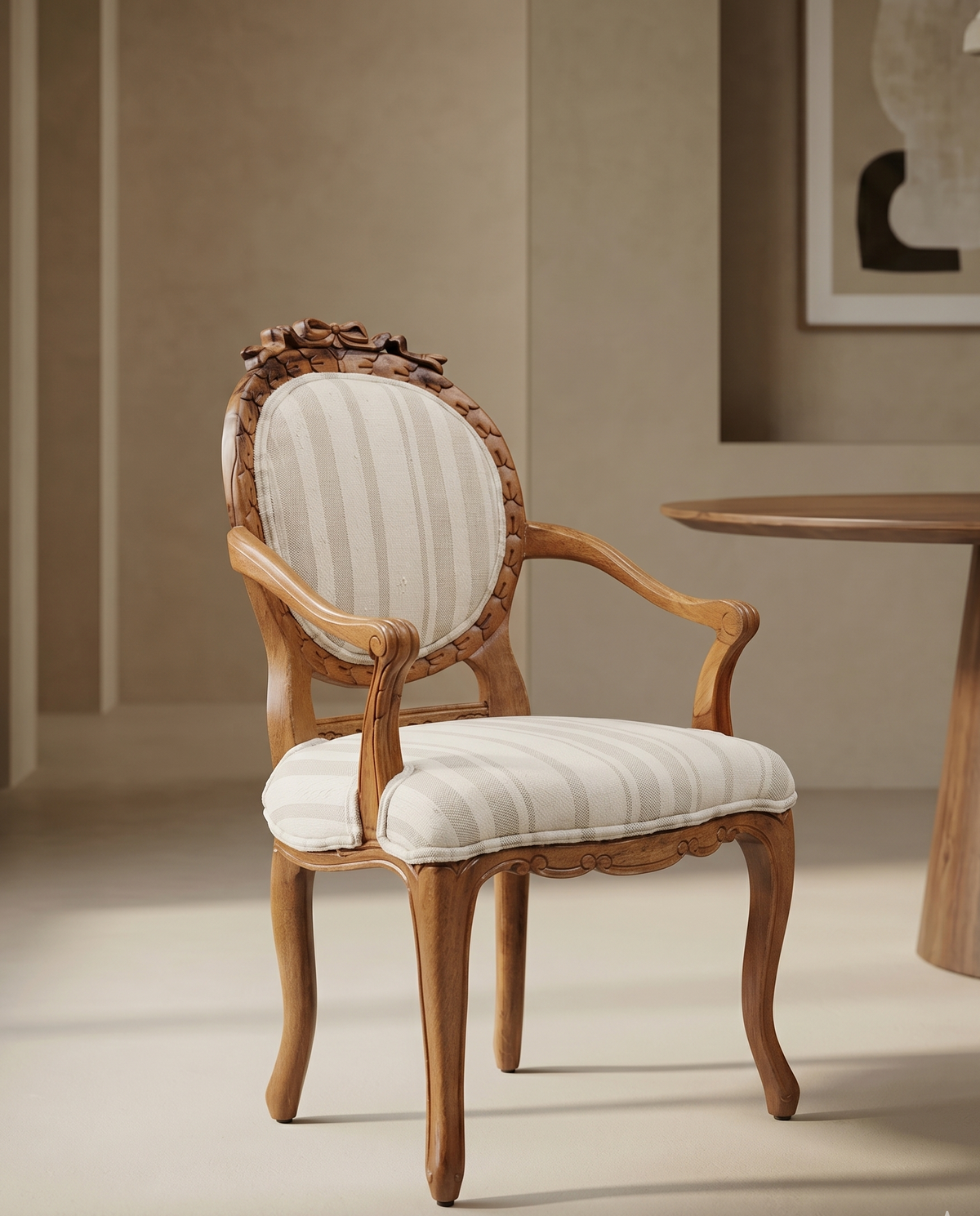 Carved Oval Back Arm Dining Chair