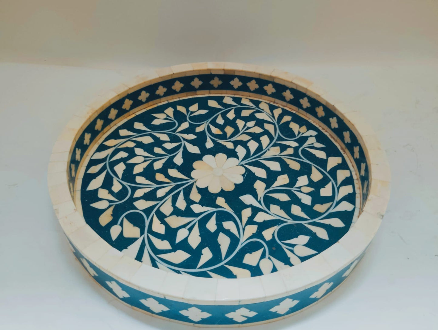 FLORAL BLUE BONE INLAY TRAY