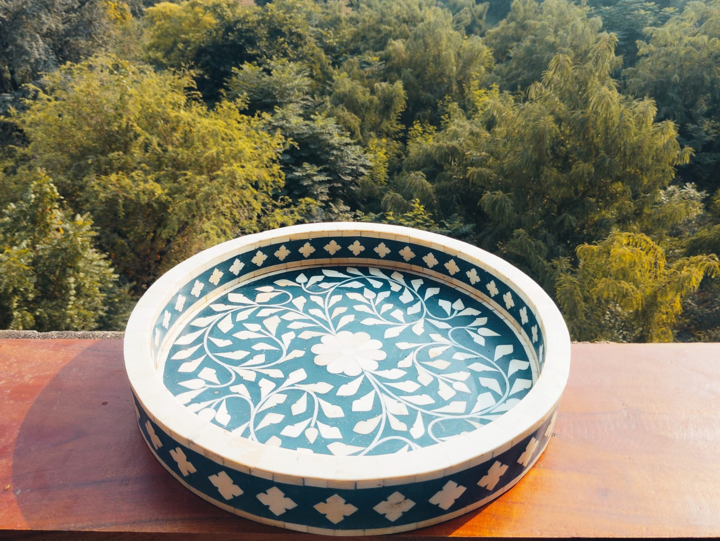 FLORAL BLUE BONE INLAY TRAY