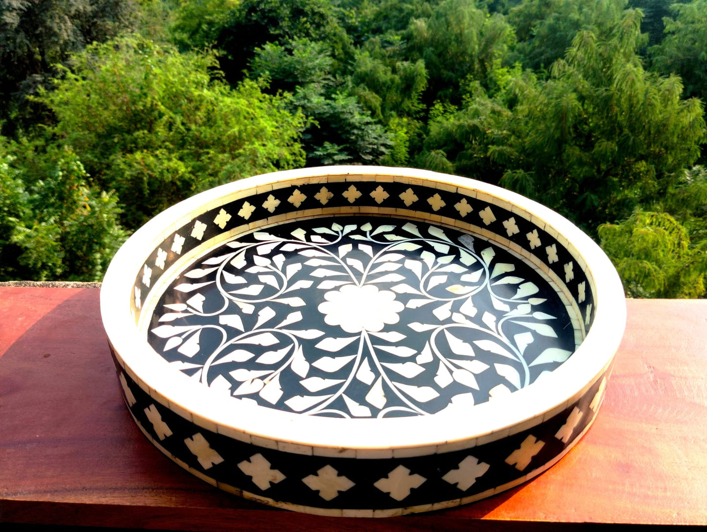 FLORAL BLACK BONE INLAY TRAY
