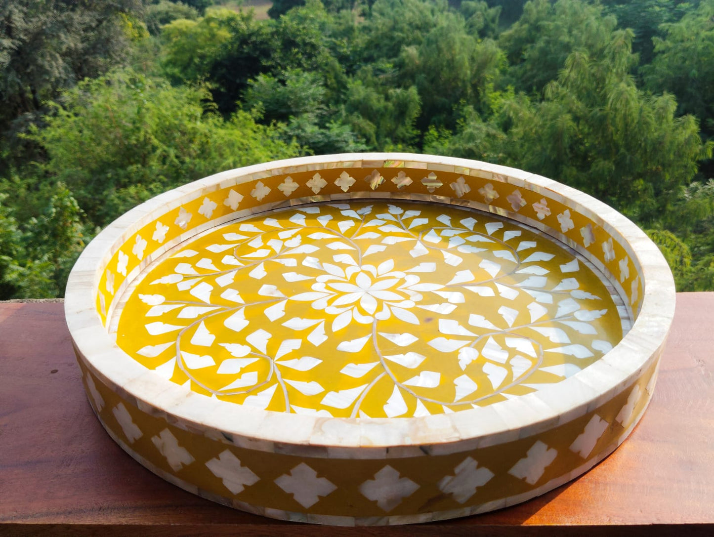 FLORAL YELLOW BONE INLAY TRAY