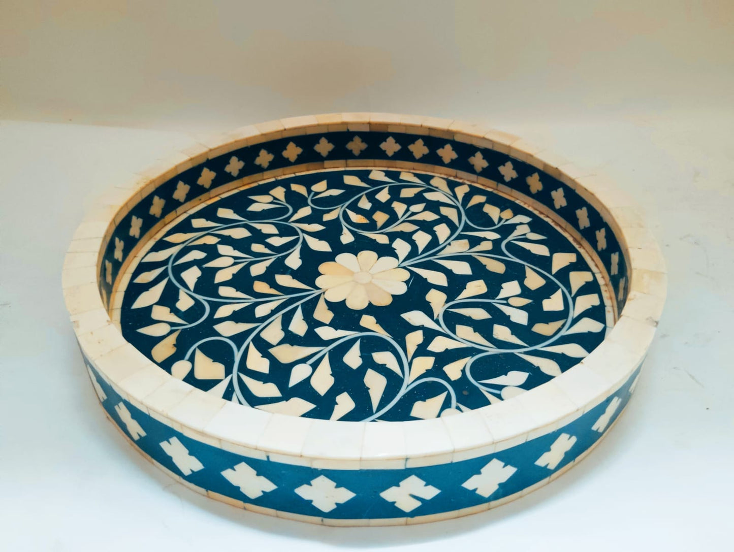 FLORAL BLUE BONE INLAY TRAY
