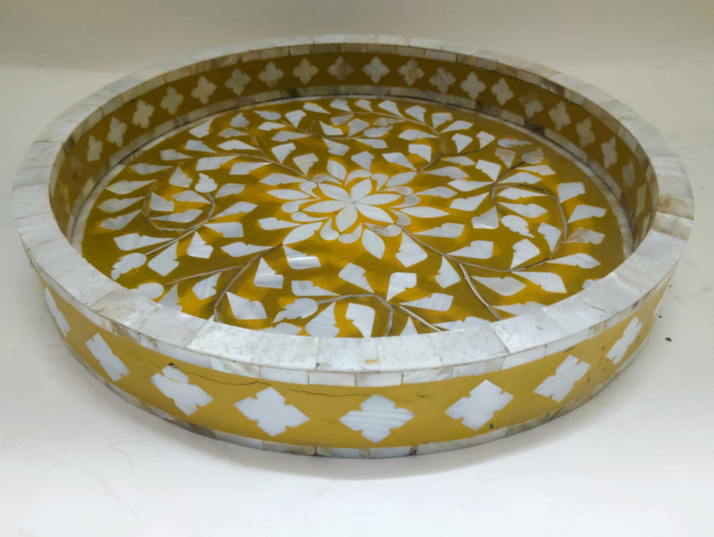 FLORAL YELLOW BONE INLAY TRAY