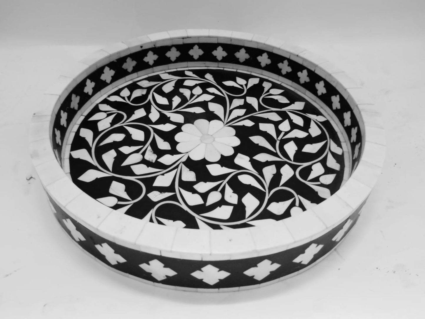 FLORAL BLACK BONE INLAY TRAY
