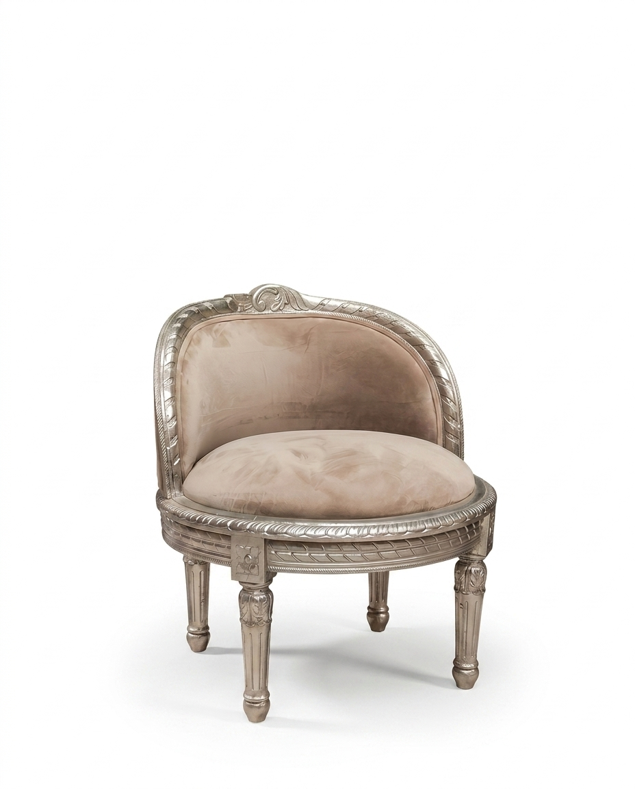 Silver Carved Barrel Accent Chair