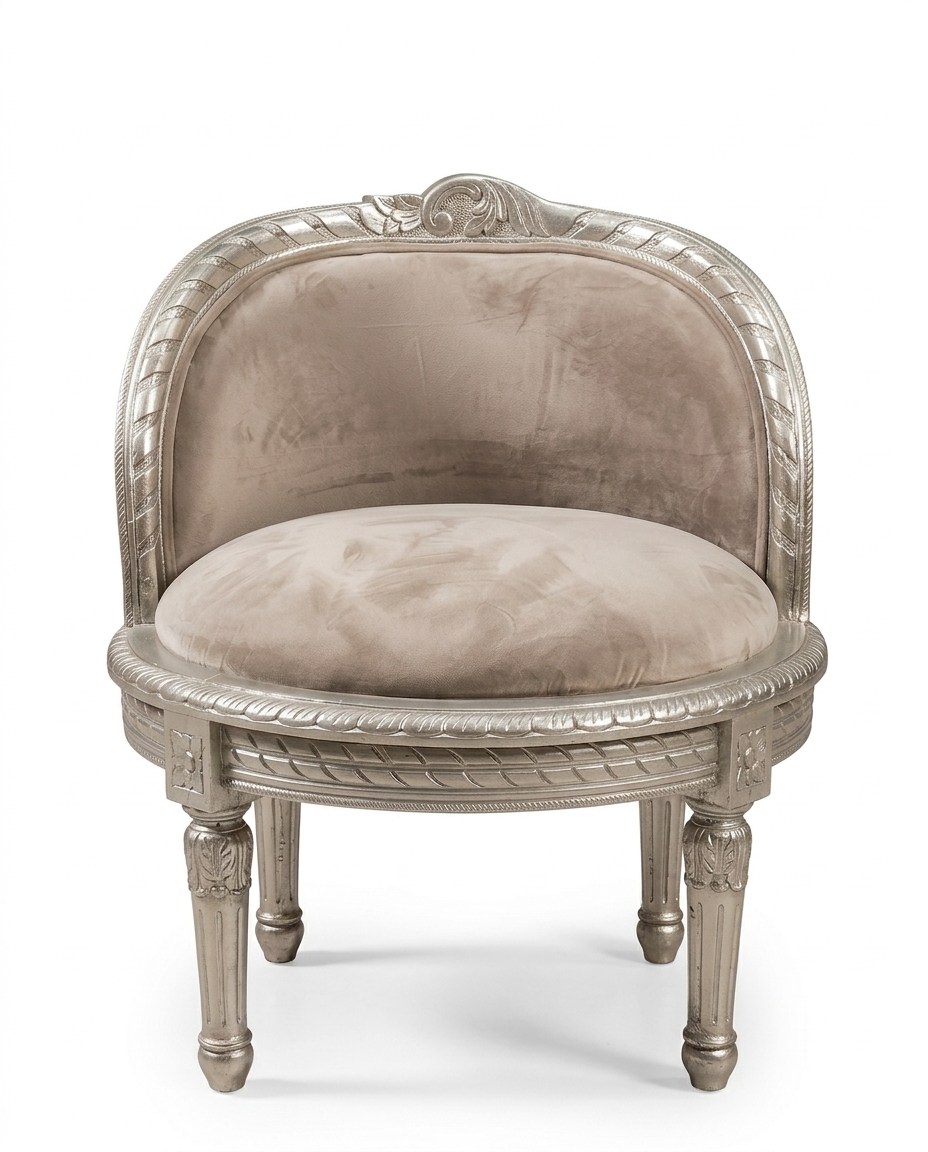Silver Carved Barrel Accent Chair