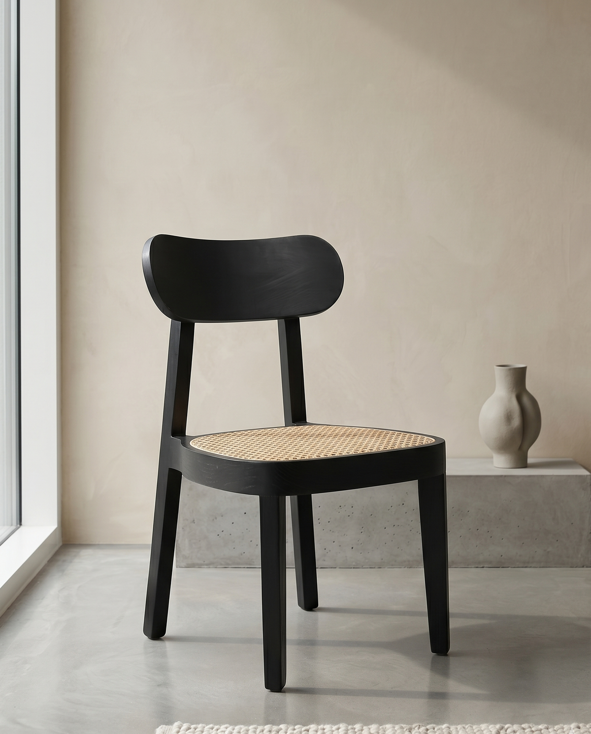Black Cane Seat Wooden Dining Chair