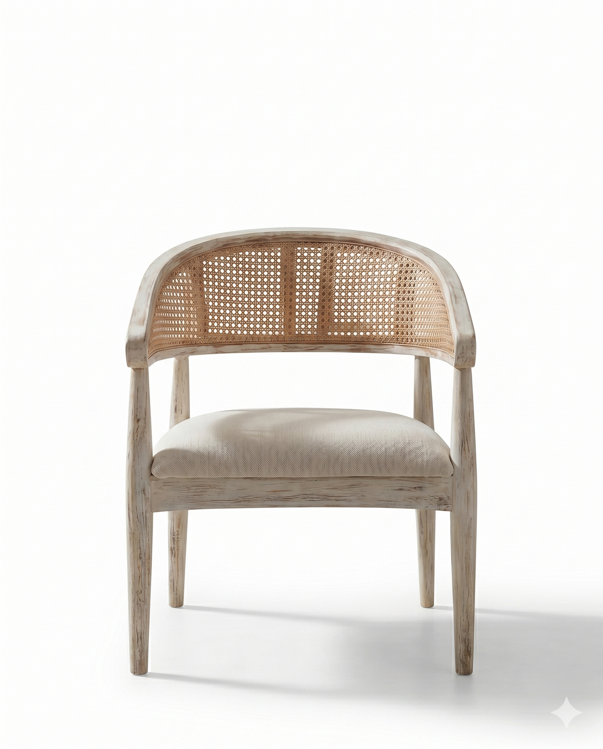 Cane Back Curved Arm Accent Chair