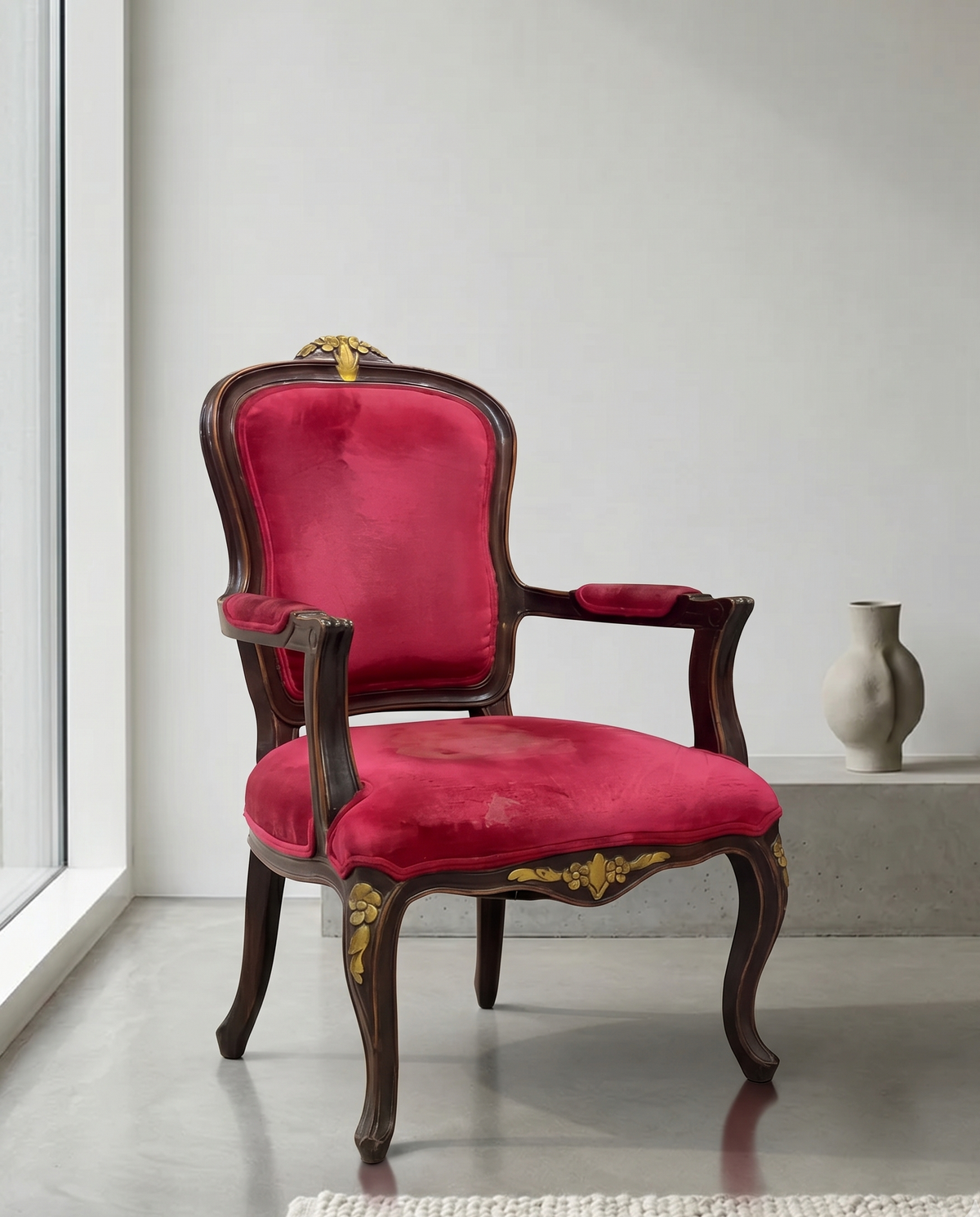 Royal Red Velvet Carved Arm chair