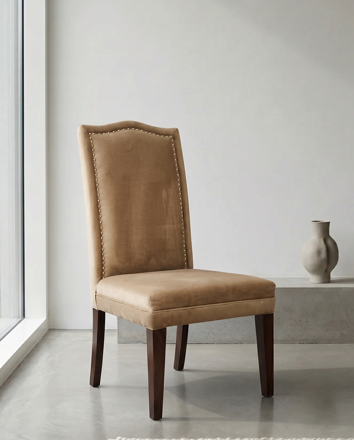 Tan Velvet Nailhead Dining Chair