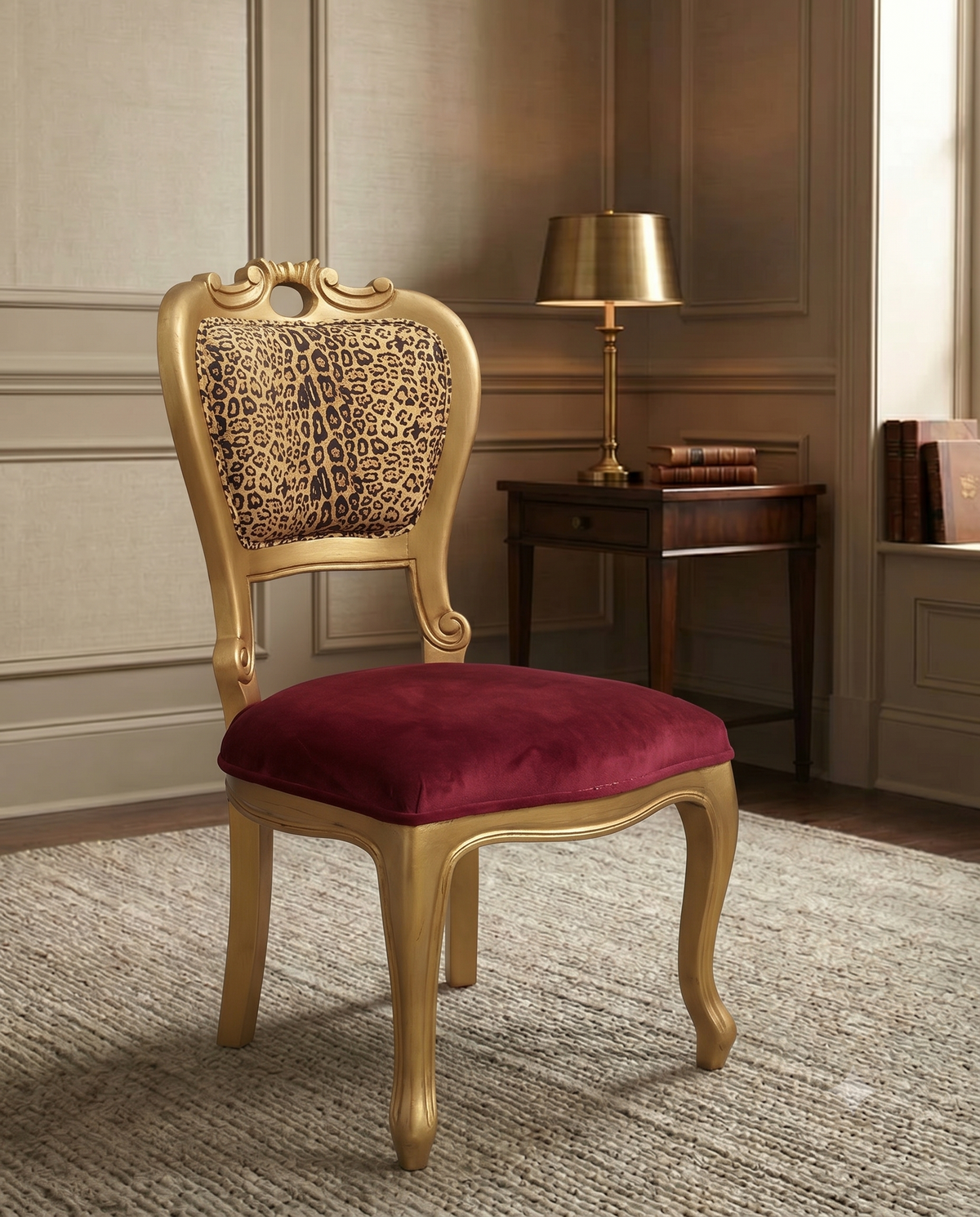 Gold Leopard Print Accent Dining Chair
