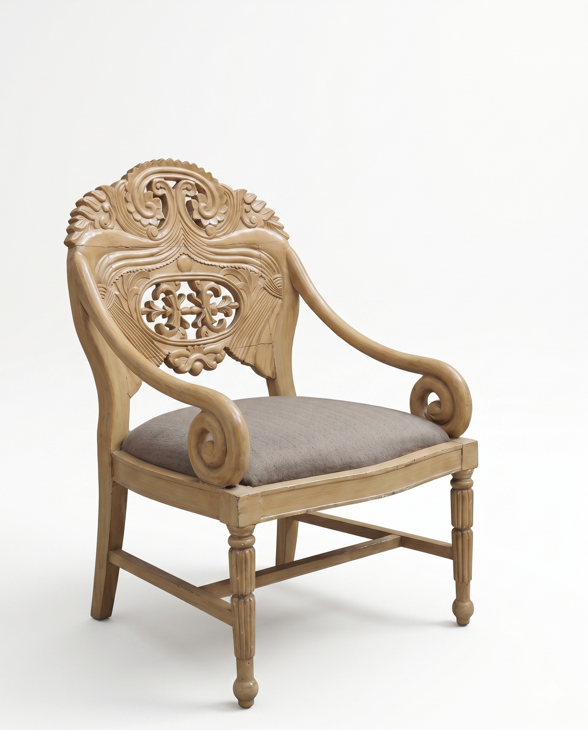Hand-Carved Wooden Accent Armchair