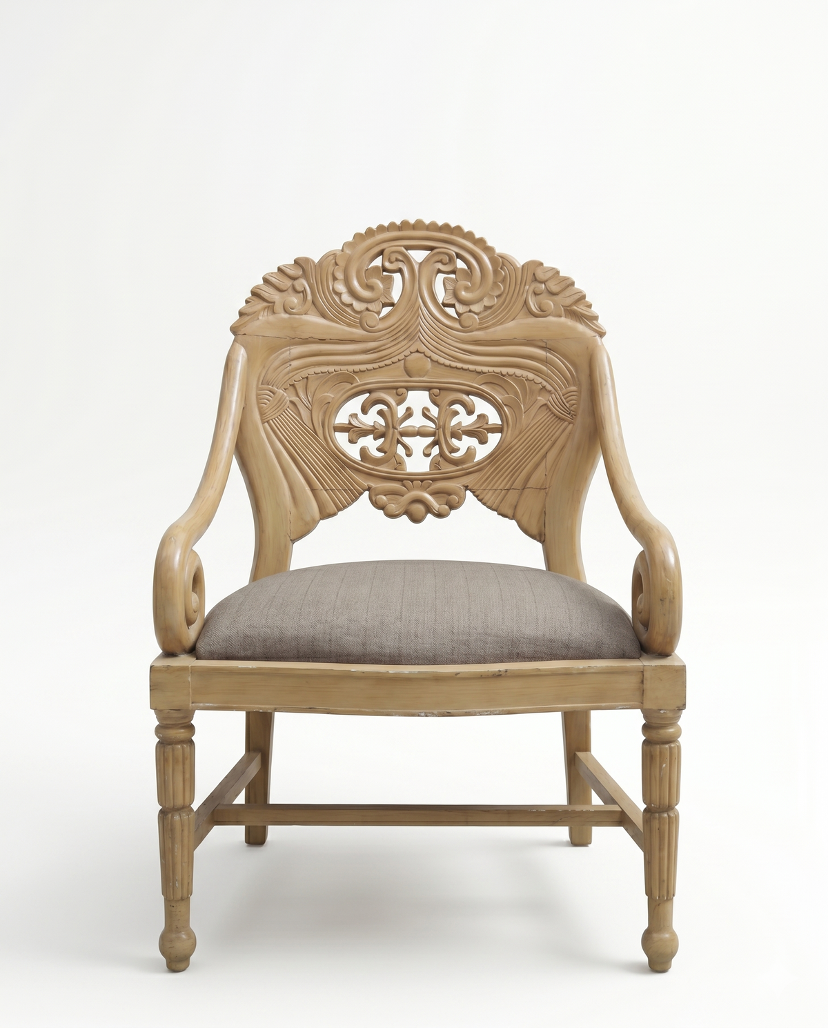 Hand-Carved Wooden Accent Armchair