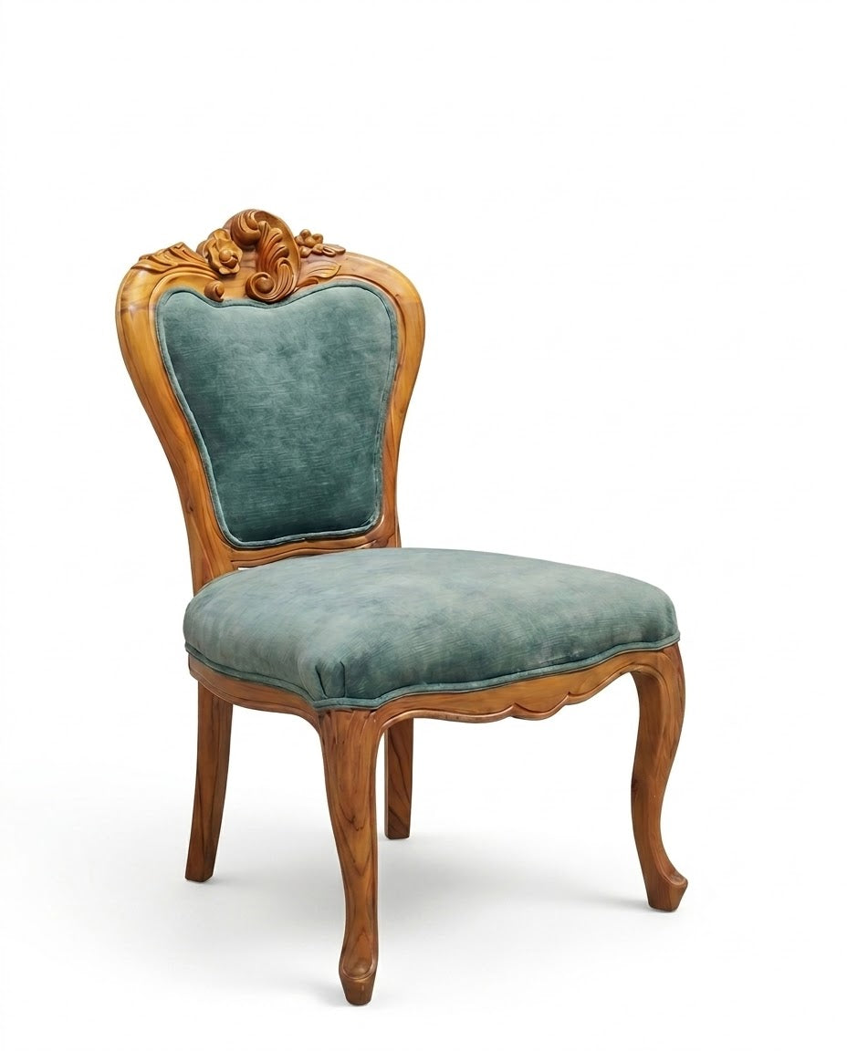 Teal Velvet Carved Dining Chair
