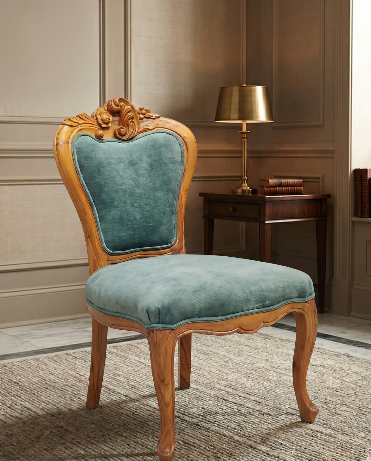 Teal Velvet Carved Dining Chair
