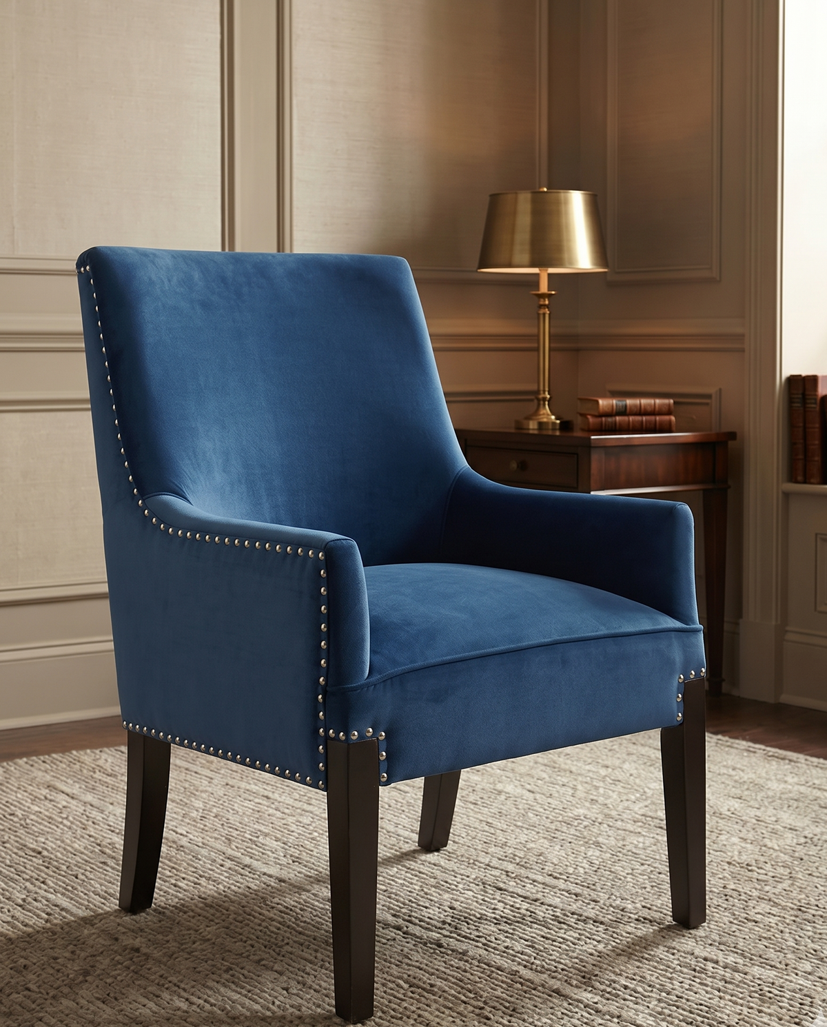 Blue Velvet Nailhead Accent Armchair