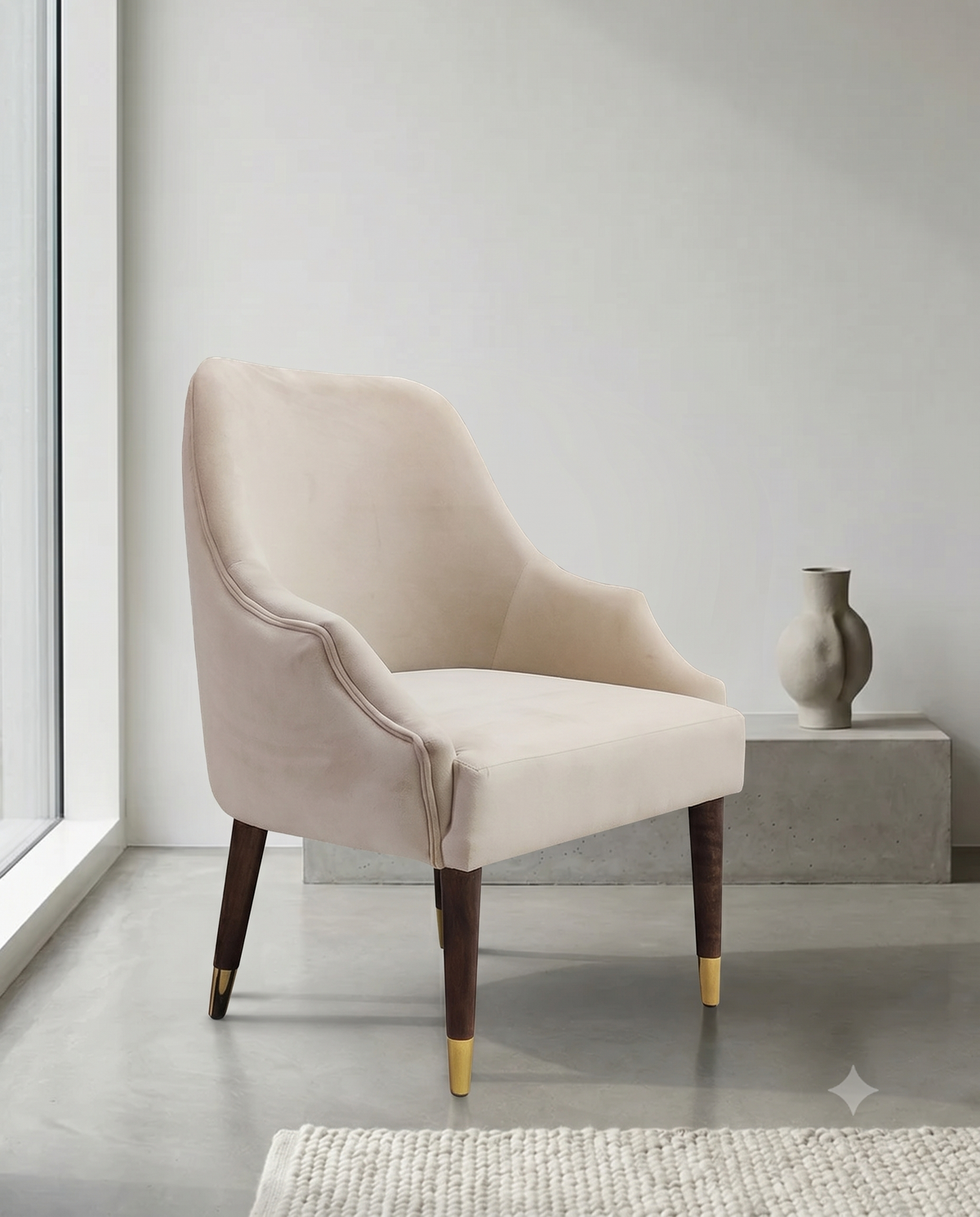 Cream Upholstered Modern Accent Chair