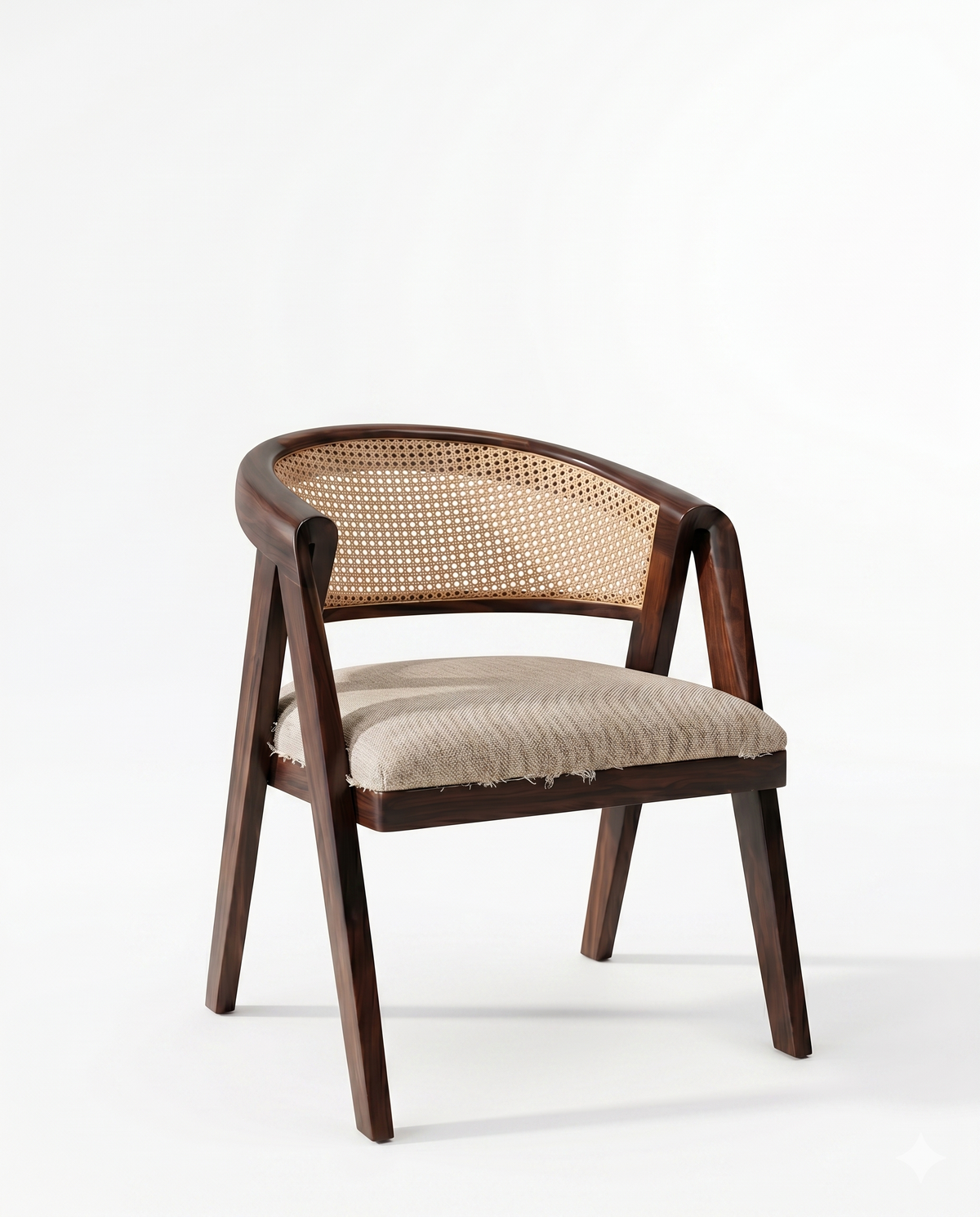 Curved Cane Back Wooden Accent Chair