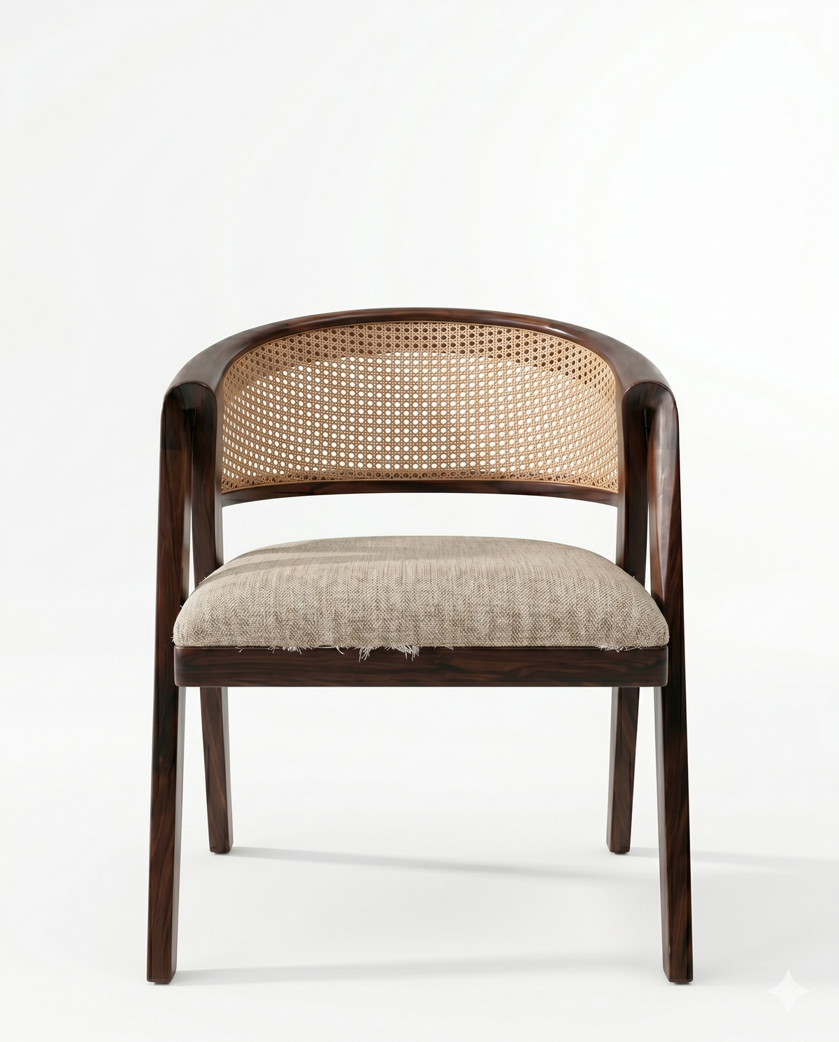 Curved Cane Back Wooden Accent Chair