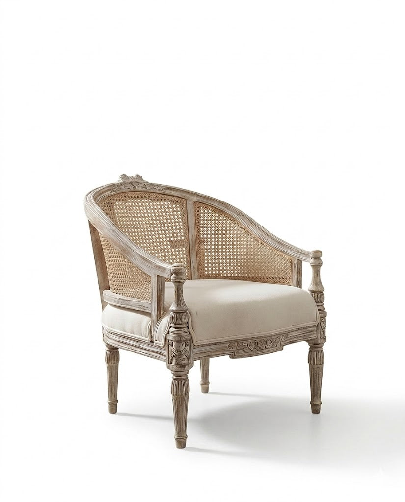 French Cane Back Carved Accent Chair