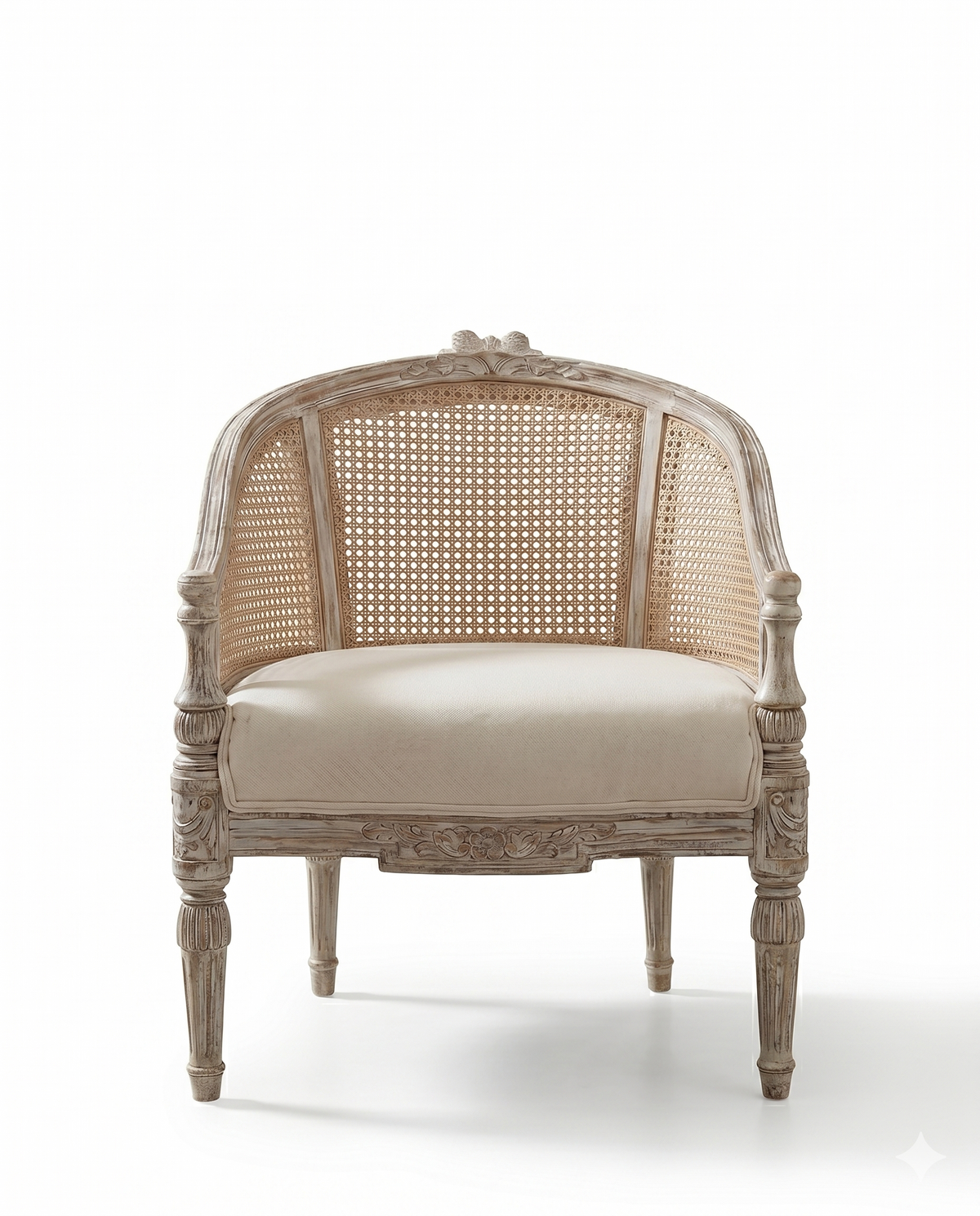 French Cane Back Carved Accent Chair