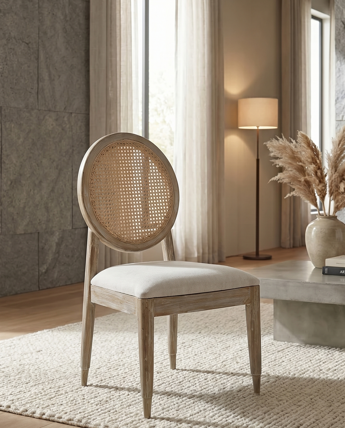 Round Cane Back Wooden Dining Chair