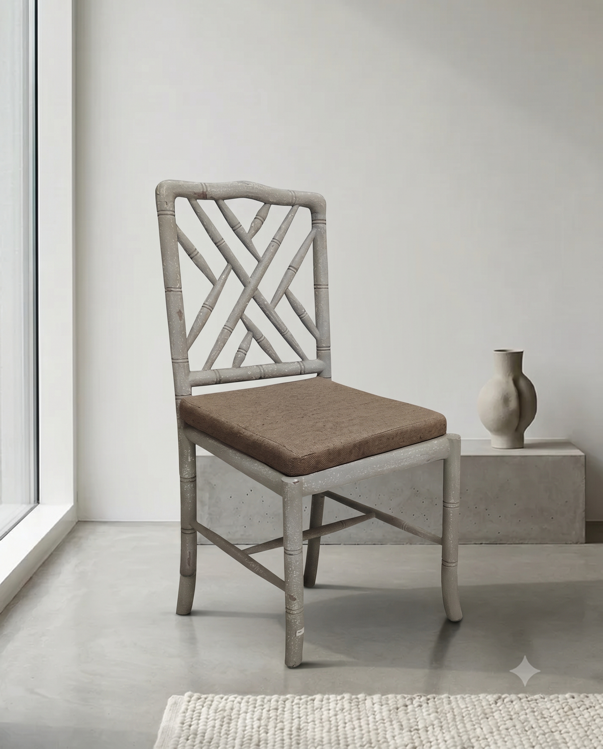 Grey Cross Back Wooden Dining Chair