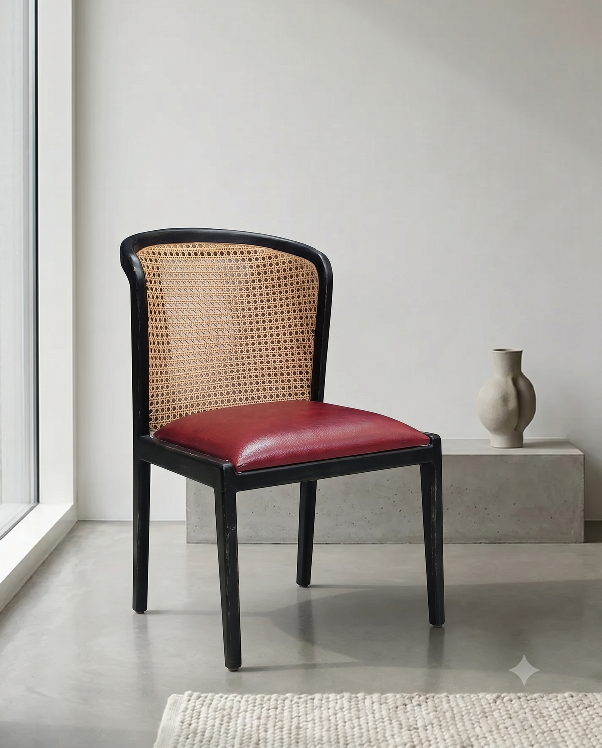 Black Cane Back Red Seat Dining Chair