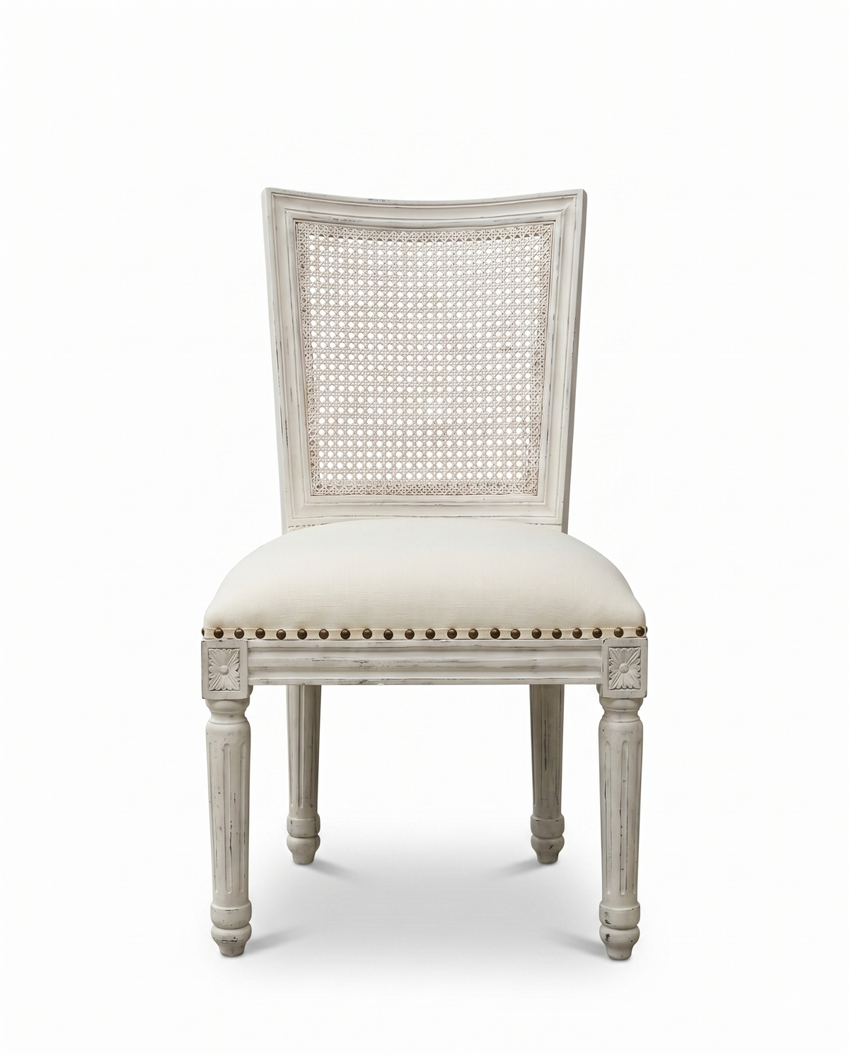 White Cane Back Upholstered Dining Chair