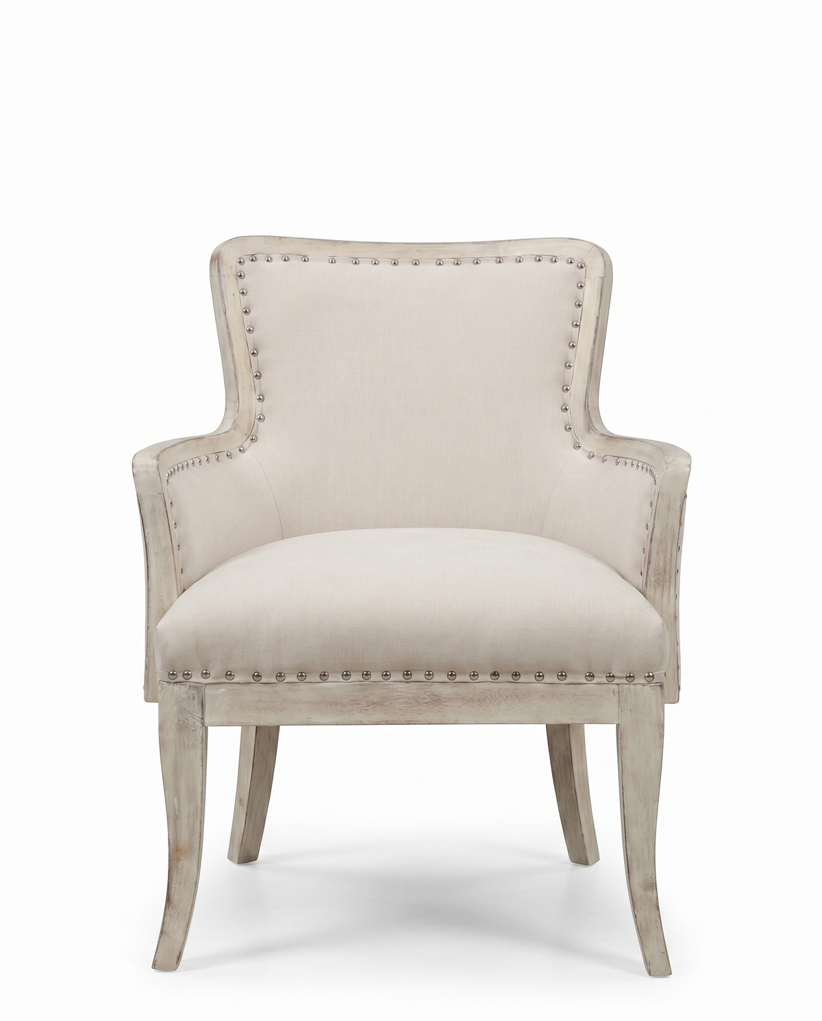 White Nailhead Upholstered Accent Armchair