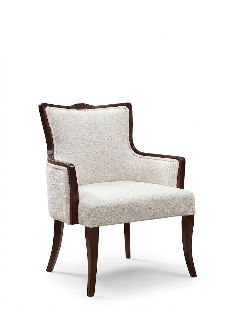 Ivory Bouclé Wooden Accent Armchair