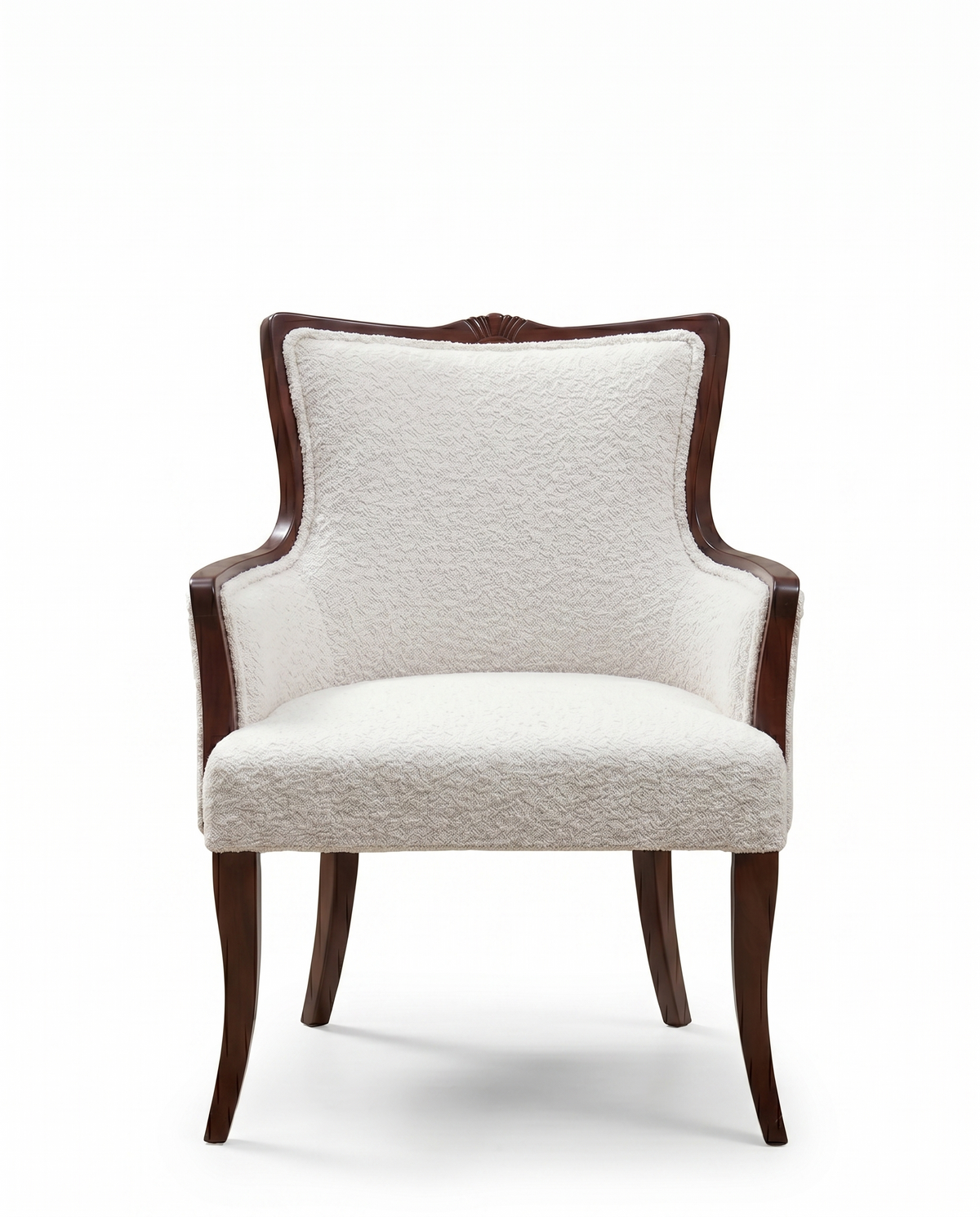 Ivory Bouclé Wooden Accent Armchair