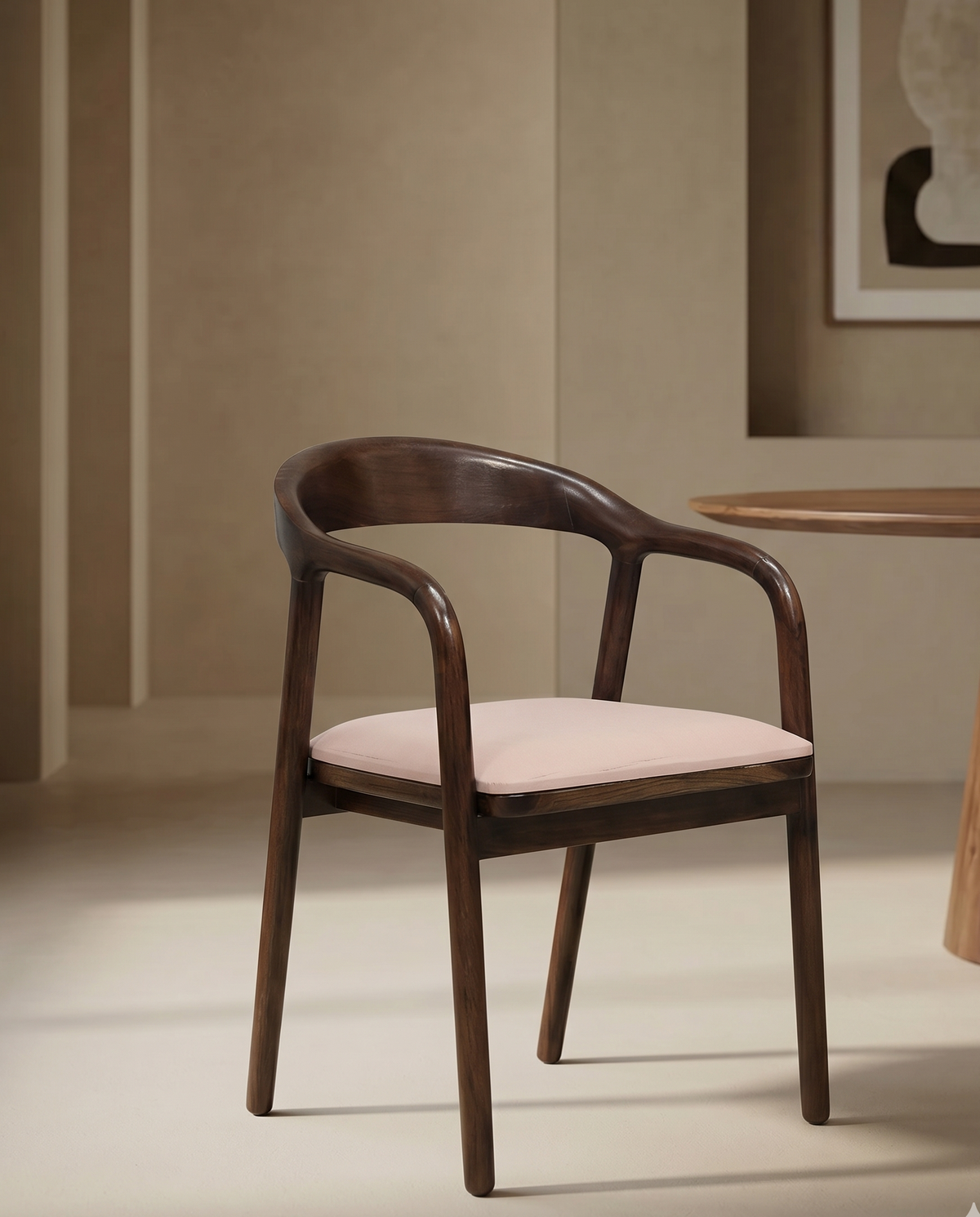 Curved Wooden Arm Dining Chair