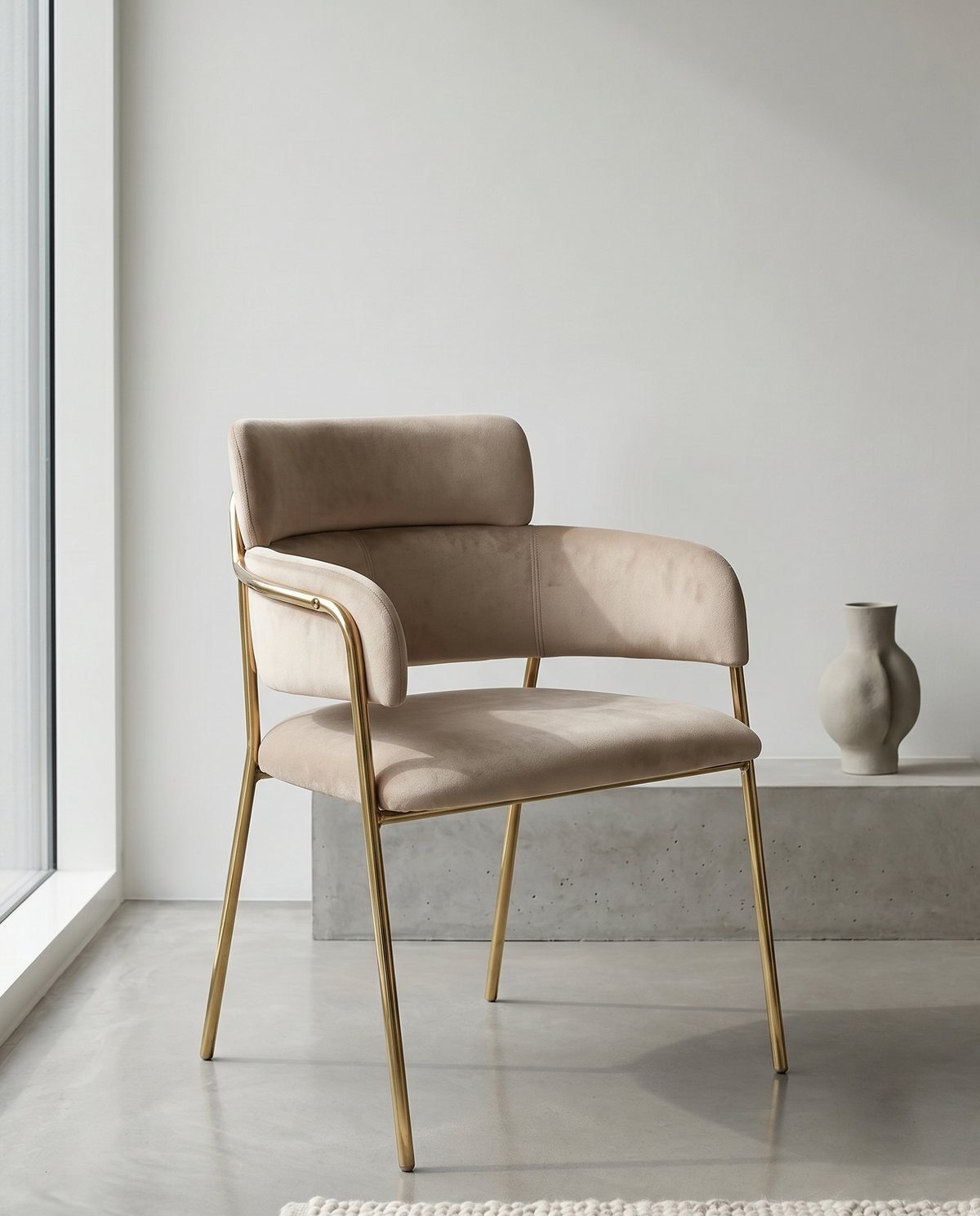 Beige Upholstered Gold Frame Accent Chair