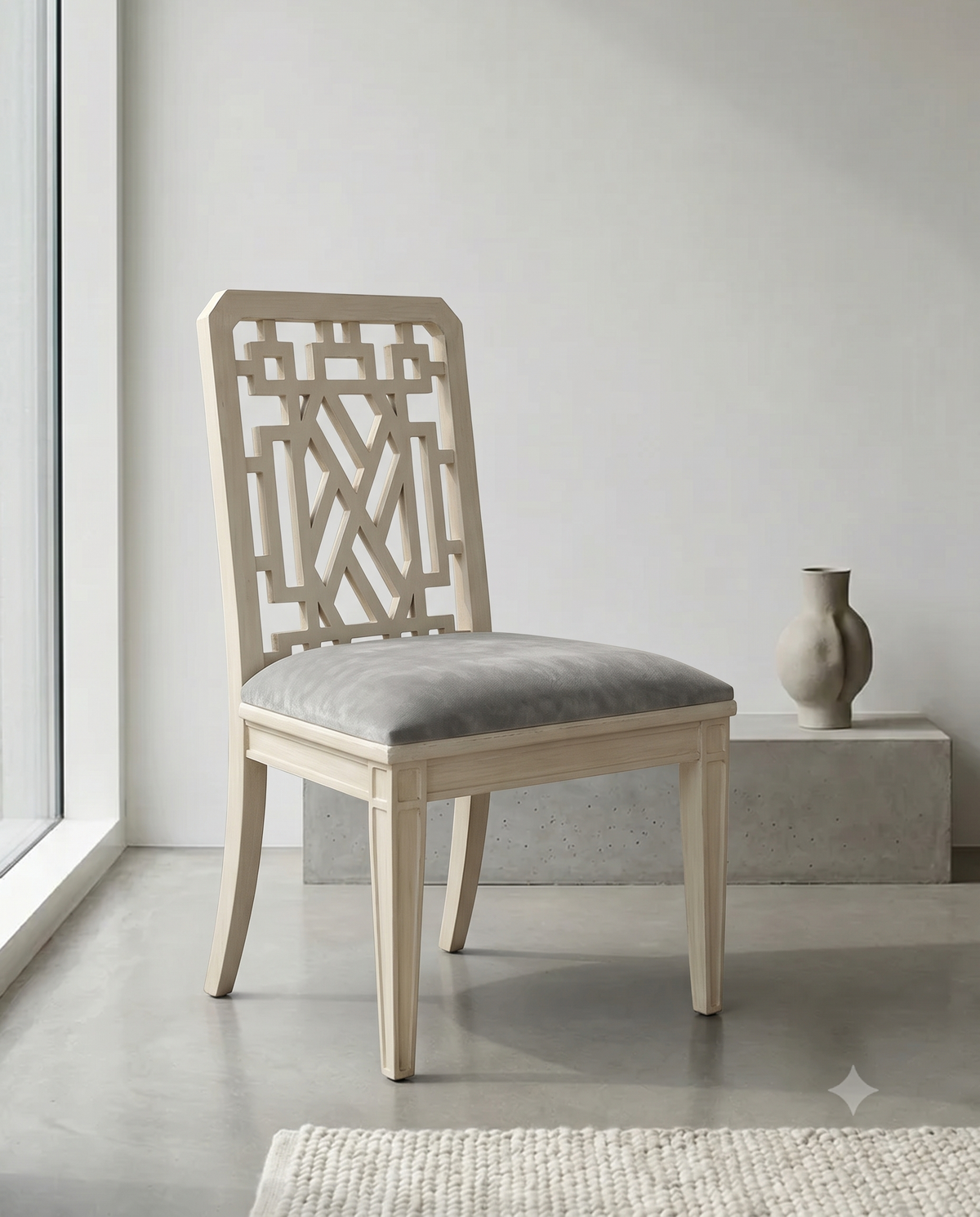 Ivory Geometric Back Dining Chair