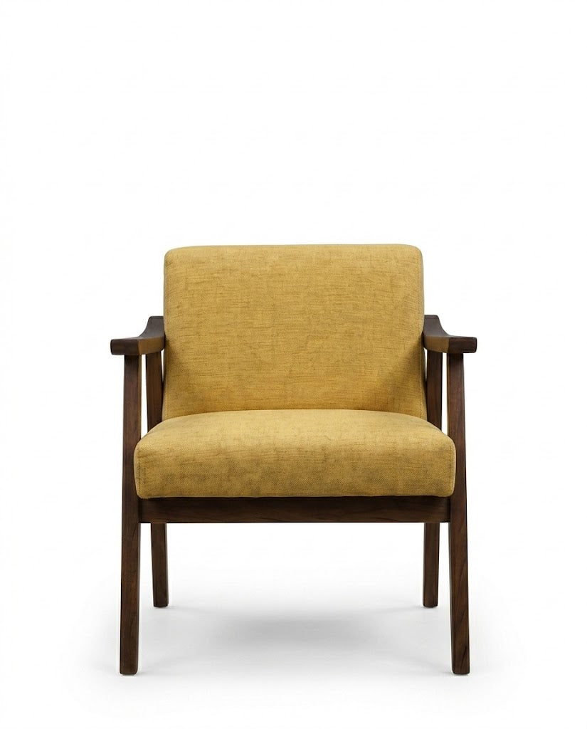 Mustard Mid-Century Wooden Lounge Chair